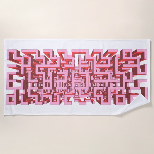 Modern 3D Pink Maze Beach Towel ビーチタオル (正面)