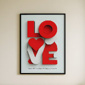Modern 3D Red and White LOVE Typography Abstract  ポスター