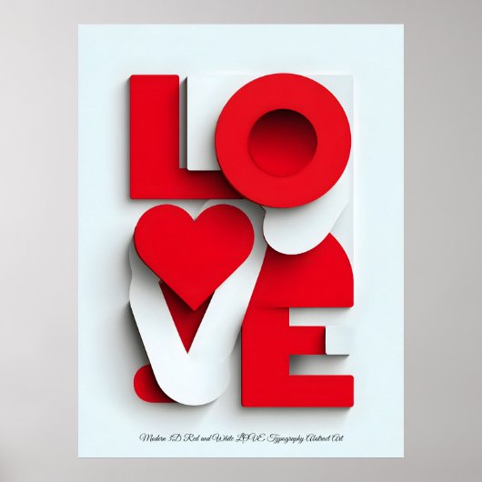 Modern 3D Red and White LOVE Typography Abstract  ポスター (正面)