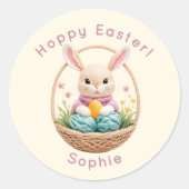 Modern 3D Yarn Art Easter Bunny Personalized Stick ラウンドシール (正面)