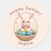 Modern 3D Yarn Art Easter Bunny Personalized Stick ラウンドシール (正面)