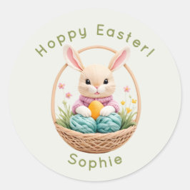 Modern 3D Yarn Art Easter Bunny Personalized Stick ラウンドシール