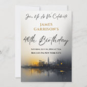 Modern 40th Birthday Party Black with Gold 招待状 (正面)