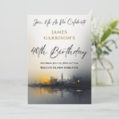 Modern 40th Birthday Party Black with Gold 招待状 (スタンド正面)