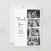 Modern 4 Photo Black White Filmstrip Wedding  サンキューカード (正面)