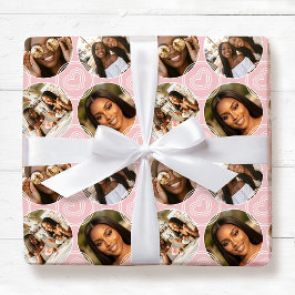 Modern 4 Photo Collage Circle Heart Blush Pink ラッピングペーパー