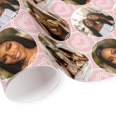 Modern 4 Photo Collage Circle Heart Blush Pink ラッピングペーパー