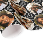 Modern 4 Photo Collage Circle Heart Pattern Black ラッピングペーパー