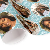 Modern 4 Photo Collage Circle Heart Pattern Blue ラッピングペーパー
