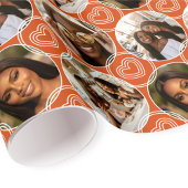Modern 4 Photo Collage Circle Heart Pattern Orange ラッピングペーパー