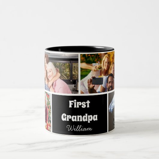 Modern 4 Photo Collage First Grandpa  Mug ツートーンマグカップ (中央)