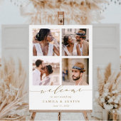 Modern 4 Photo Collage Gold Wedding Welcome Sign ポスター
