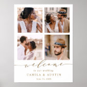 Modern 4 Photo Collage Gold Wedding Welcome Sign ポスター (正面)