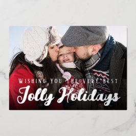 Modern 4-Photo Collage Holiday Card 箔シーズンカード