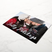 Modern 4-Photo Collage Holiday Card 箔シーズンカード (回転した状態)