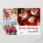 Modern 4-Photo Collage Holiday Card 箔シーズンカード (裏面)