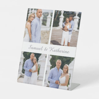 Modern 4 Photo Collage & Script Name Couple 台座サイン