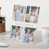Modern 4 Photo Collage & Script Name Couple 台座サイン (インサイチュ)