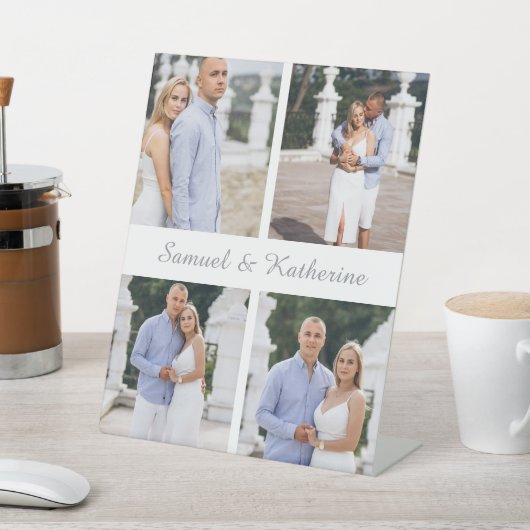 Modern 4 Photo Collage & Script Name Couple 台座サイン (インサイチュ)