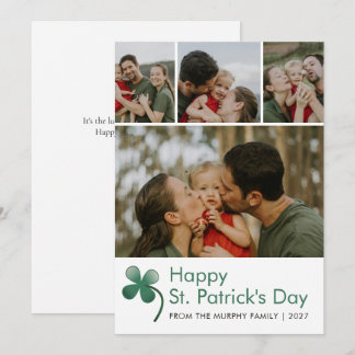 Modern 4 Photo Collage St Patricks Day Family シーズンカード
