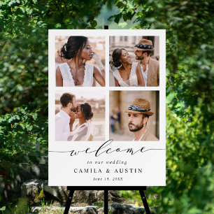 Modern 4 Photo Collage Wedding Welcome Sign ポスター