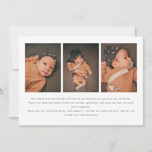 Modern 4-Photo "Hello" New Baby Birth 案内状 (裏面)