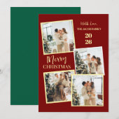 Modern 4 Photo Polaroid Grid Merry Christmas シーズンカード (正面/裏面)