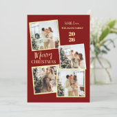 Modern 4 Photo Polaroid Grid Merry Christmas シーズンカード (スタンド正面)