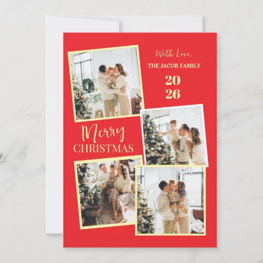 Modern 4 Photo Polaroid Grid Merry Christmas シーズンカード (正面)