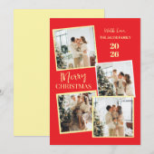 Modern 4 Photo Polaroid Grid Merry Christmas シーズンカード (正面/裏面)