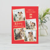 Modern 4 Photo Polaroid Grid Merry Christmas シーズンカード (スタンド正面)