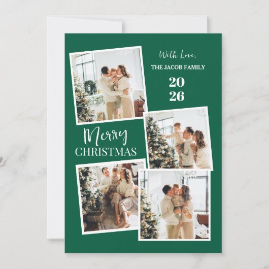 Modern 4 Photo Polaroid Grid Merry Christmas シーズンカード (正面)