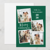 Modern 4 Photo Polaroid Grid Merry Christmas シーズンカード (正面/裏面)