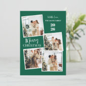 Modern 4 Photo Polaroid Grid Merry Christmas シーズンカード (スタンド正面)
