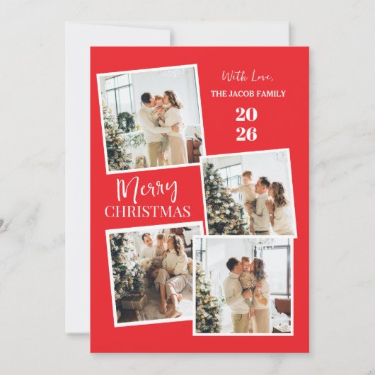 Modern 4 Photo Polaroid Grid Merry Christmas シーズンカード (正面)