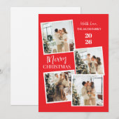 Modern 4 Photo Polaroid Grid Merry Christmas シーズンカード (正面/裏面)