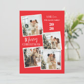 Modern 4 Photo Polaroid Grid Merry Christmas シーズンカード (スタンド正面)