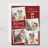Modern 4 Photo Polaroid Grid Merry Christmas シーズンカード (正面)