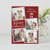 Modern 4 Photo Polaroid Grid Merry Christmas シーズンカード (スタンド正面)