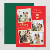 Modern 4 Photo Polaroid Grid Merry Christmas シーズンカード (正面/裏面)