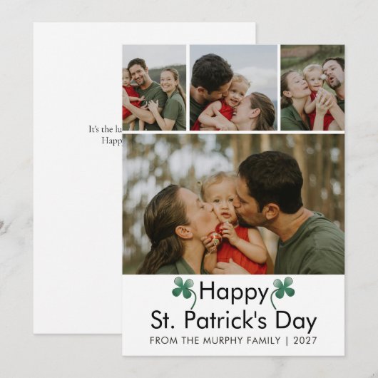 Modern 4 Photo St. Patricks Day Family  シーズンカード (正面/裏面)