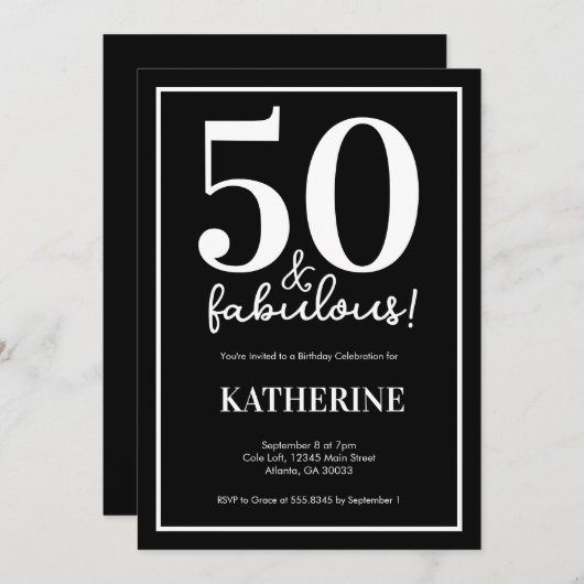 Modern 50 and Fabulous 50th Birthday  招待状 (正面/裏面)