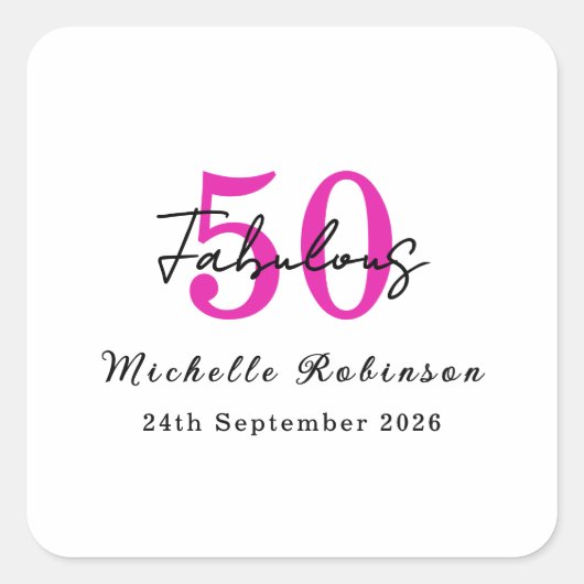 Modern 50 and Fabulous 50th Birthday Party スクエアシール (正面)