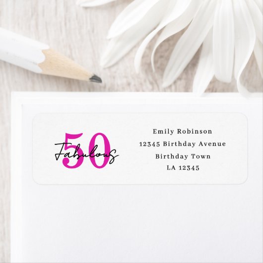 Modern 50 and Fabulous 50th Birthday Party Address ラベル (インサイチュ)