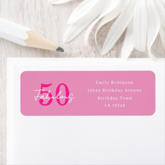 Modern 50 and Fabulous Pink 50th Birthday Address ラベル (インサイチュ)