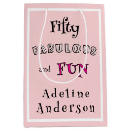 Modern 50 and Fabulous Pink 50th Birthday Gift Bag ミディアムペーパーバッグ