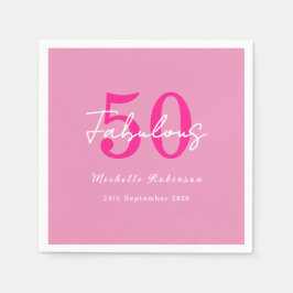 Modern 50 and Fabulous Pink 50th Birthday Party スタンダードカクテルナプキン
