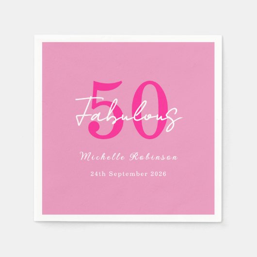 Modern 50 and Fabulous Pink 50th Birthday Party スタンダードカクテルナプキン (正面)