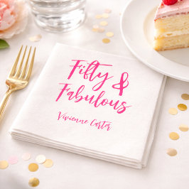 Modern 50 and Fabulous Pink 50th Birthday Party スタンダードカクテルナプキン