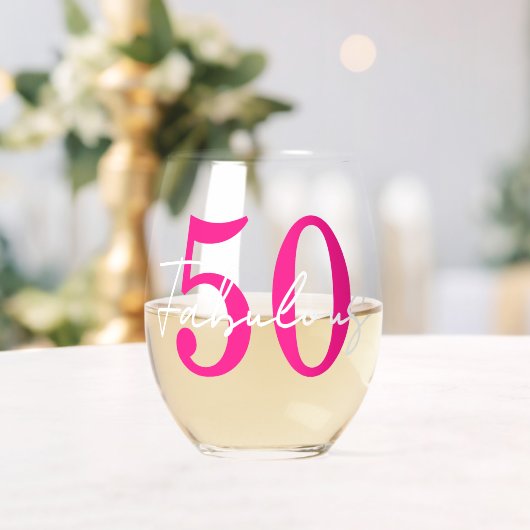 Modern 50 and Fabulous Pink 50th Birthday Party ステムなしワイングラス (インサイチュ (ウェディング))